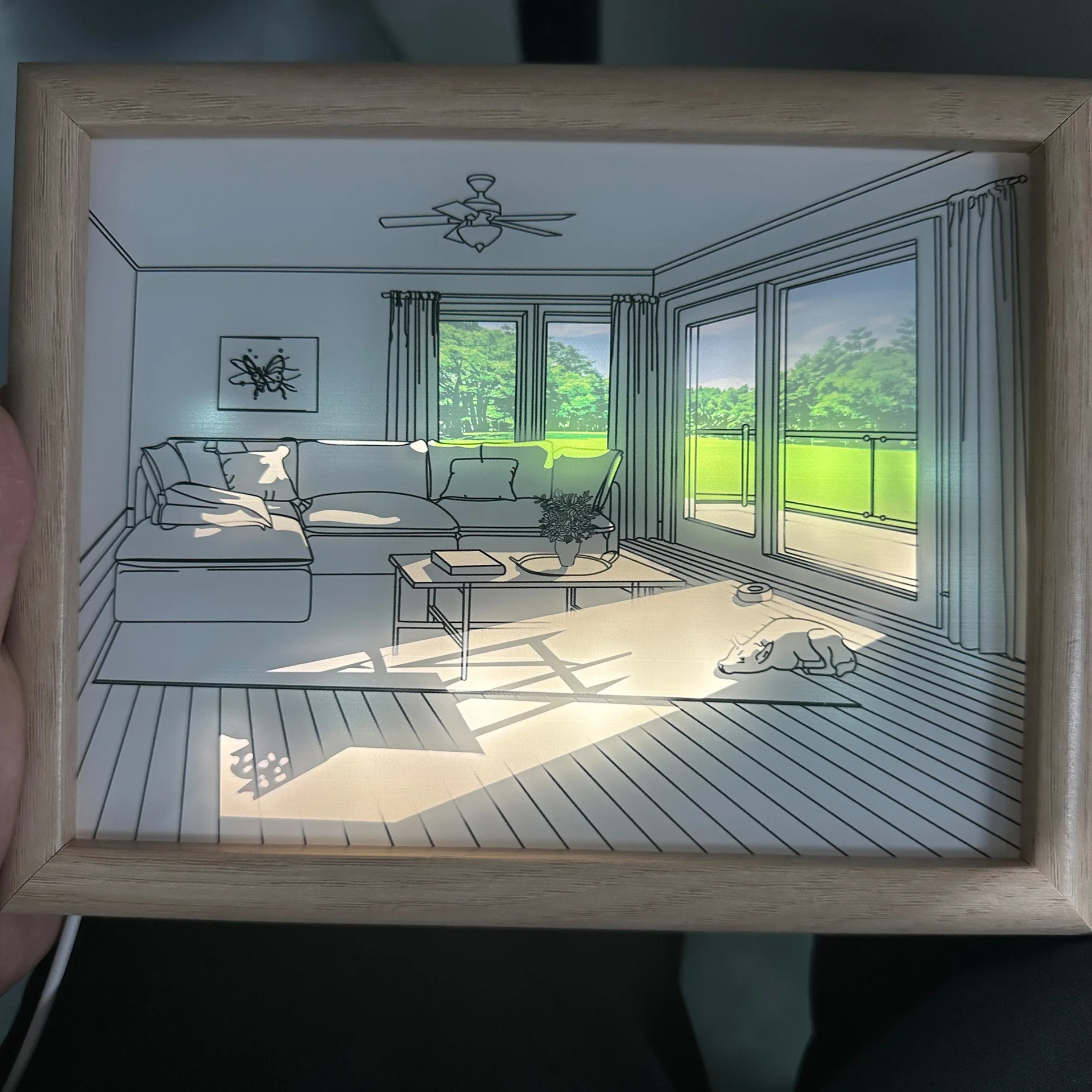 Led Light Frame Wooden Photo Picture Frame Painting Sunshine Luminous Painting Rechargeable led light and shadow painting