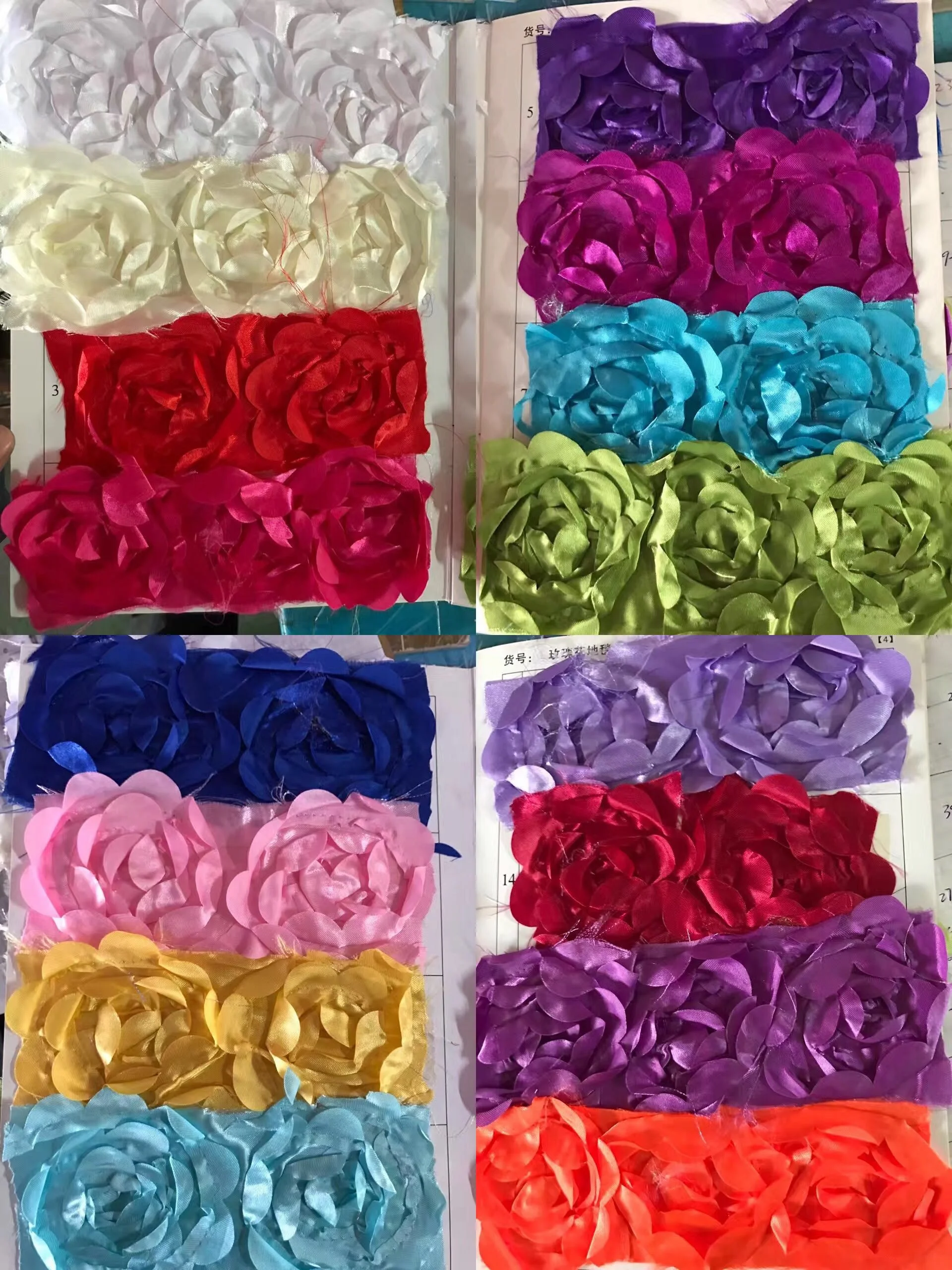 Satin Raised Rosettes Gold 3D Floral Tablecloth for Wedding Party