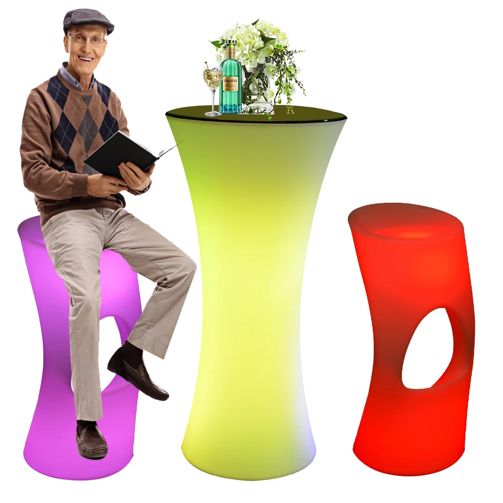 Poseur Bistro Pub led glowing bench /sofa outdoor plastic garden furniture led tables and bar chairs used