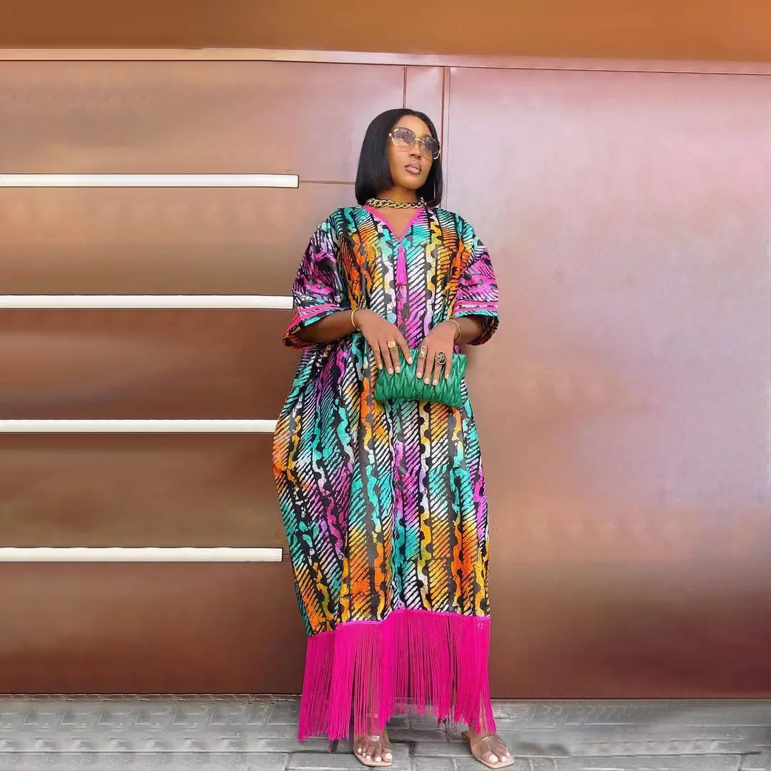 Liu Ming New African Fashion Summer Women Casual Fringe Beach Loose Long Maxi Dresses