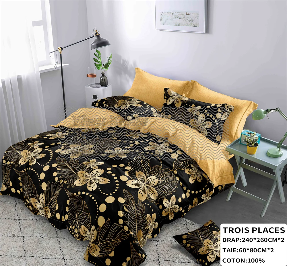 wholesale cotton bed sheets bedding set 100% cotton 4 pieces set Jimmy Africa trois places drap 4 pcs bedding