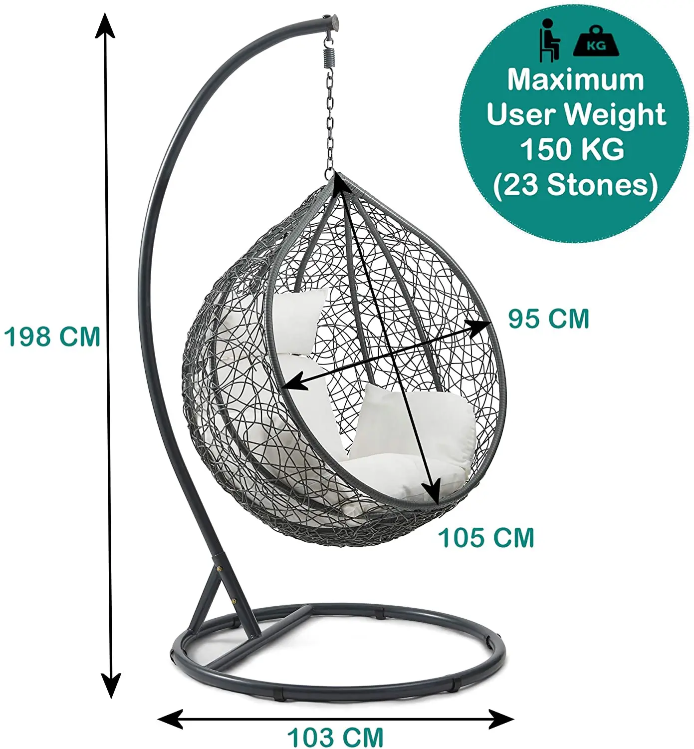 Heavy duty PE rattan hanging egg swing chair with cushion stand garden courtyard wicker hammock patio swing chair