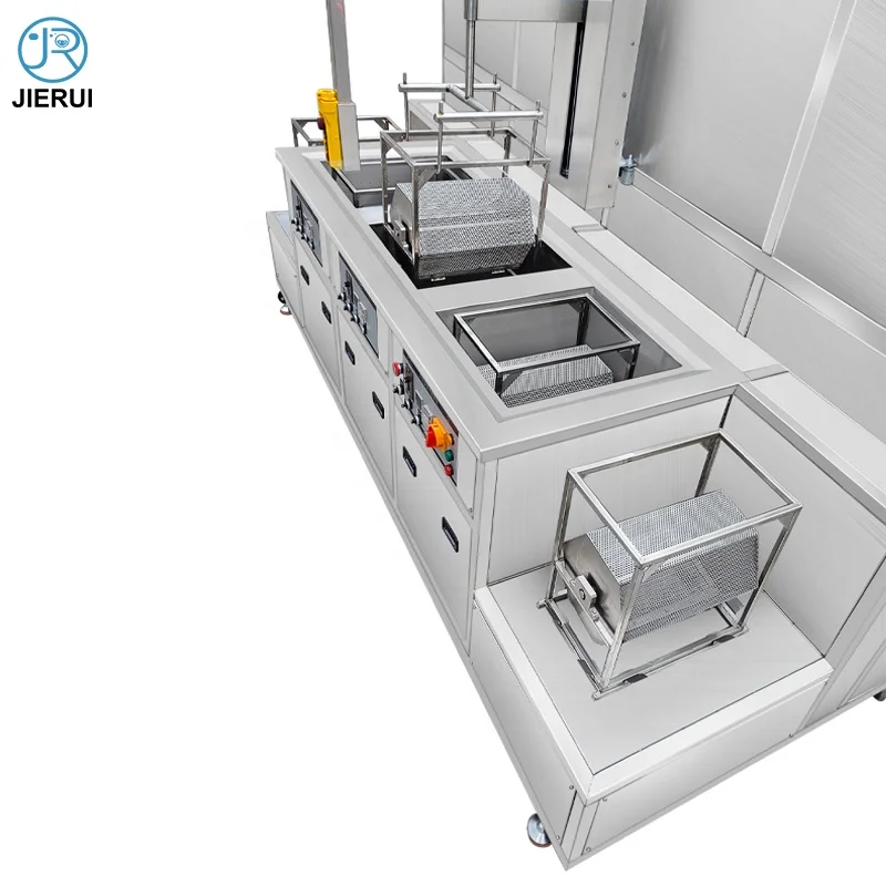 Three tank parts cleaning with filter lifting moving rotating drum ultrasonic washing machines