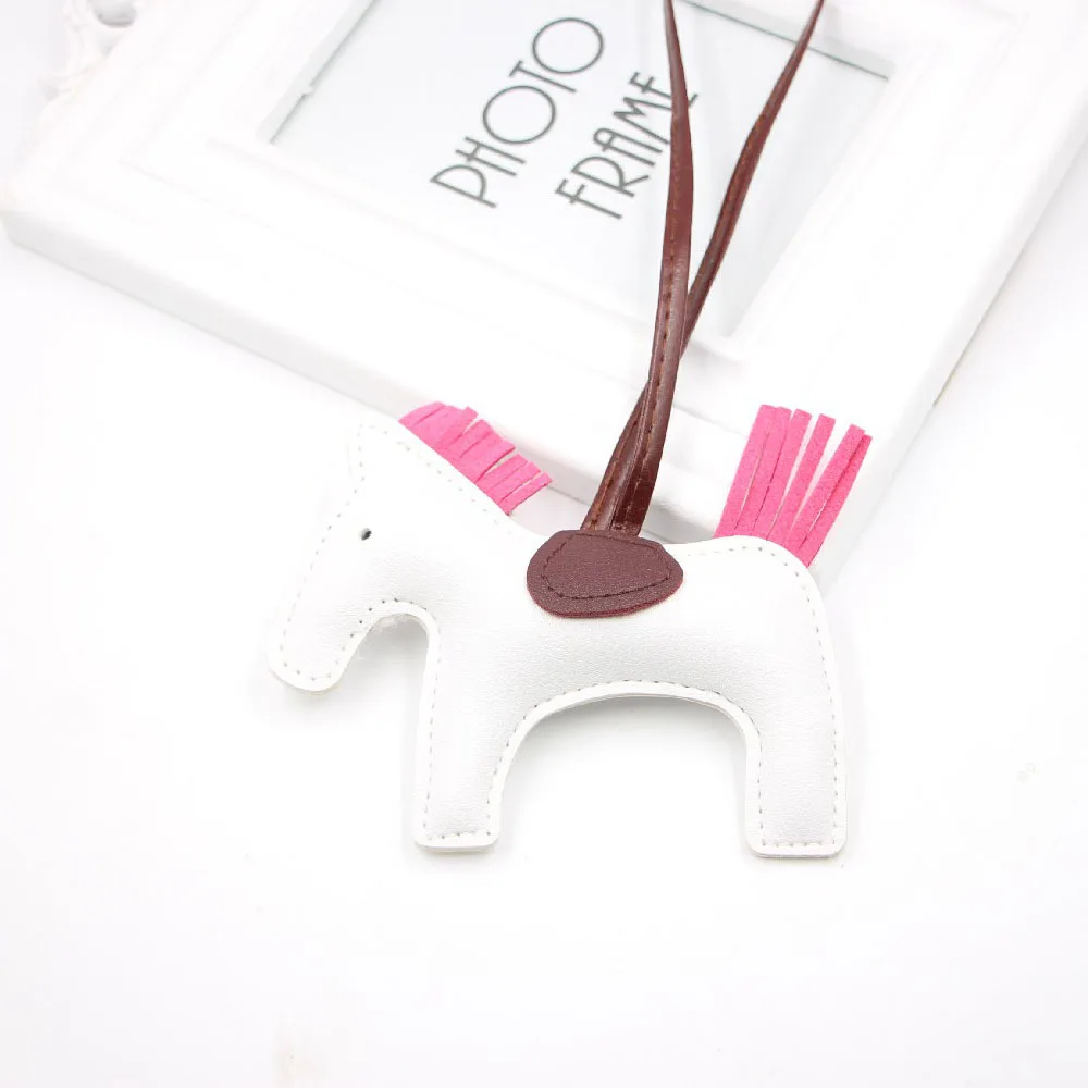 Hot selling cotton filled horse multi-color tassel pendant PU leather keychain hanging rope horse cute fashion bag accessories