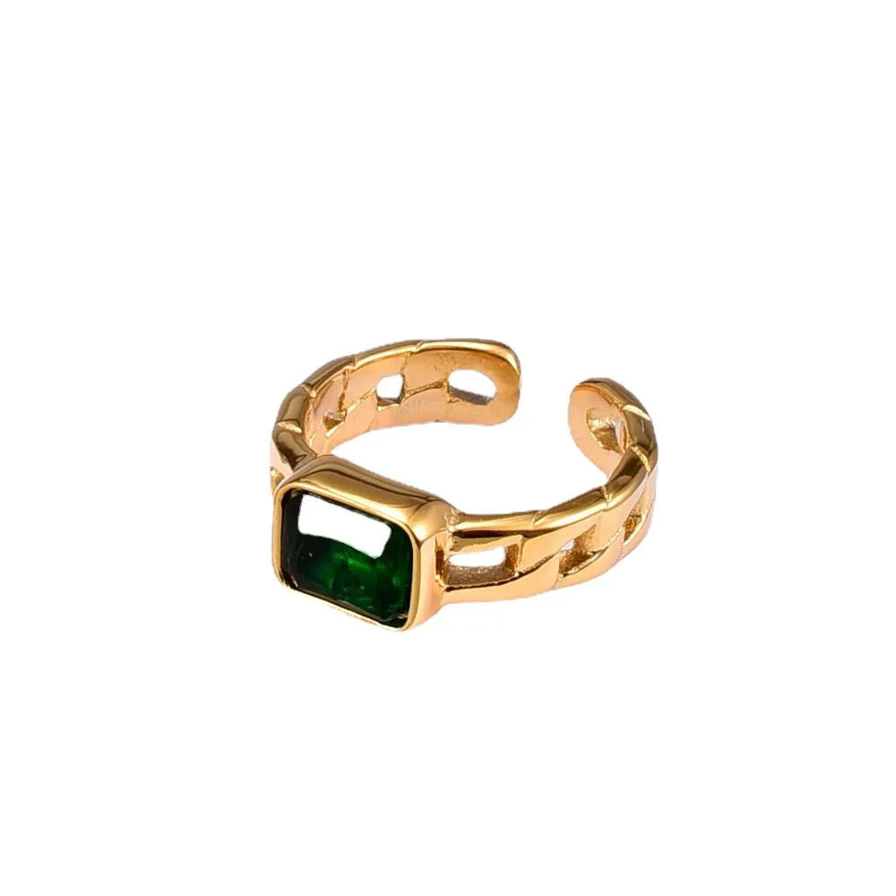 European and American Personality Emerald Zircon Square four-piece set necklace bracelet earrings ring suit