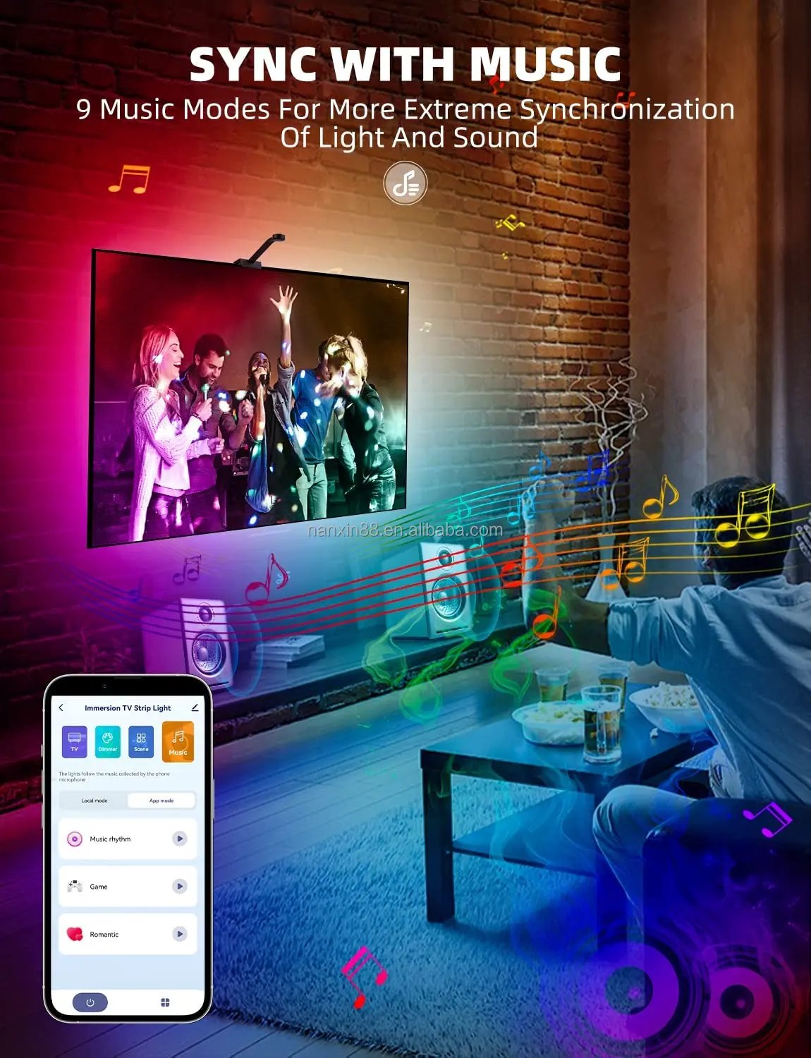 Tuya Immersion Ambient Lighting Strips WiFi TV LED Strip Lights with Camera and Sync Box TV LED Backlight Kit for 45-65 inch TVs