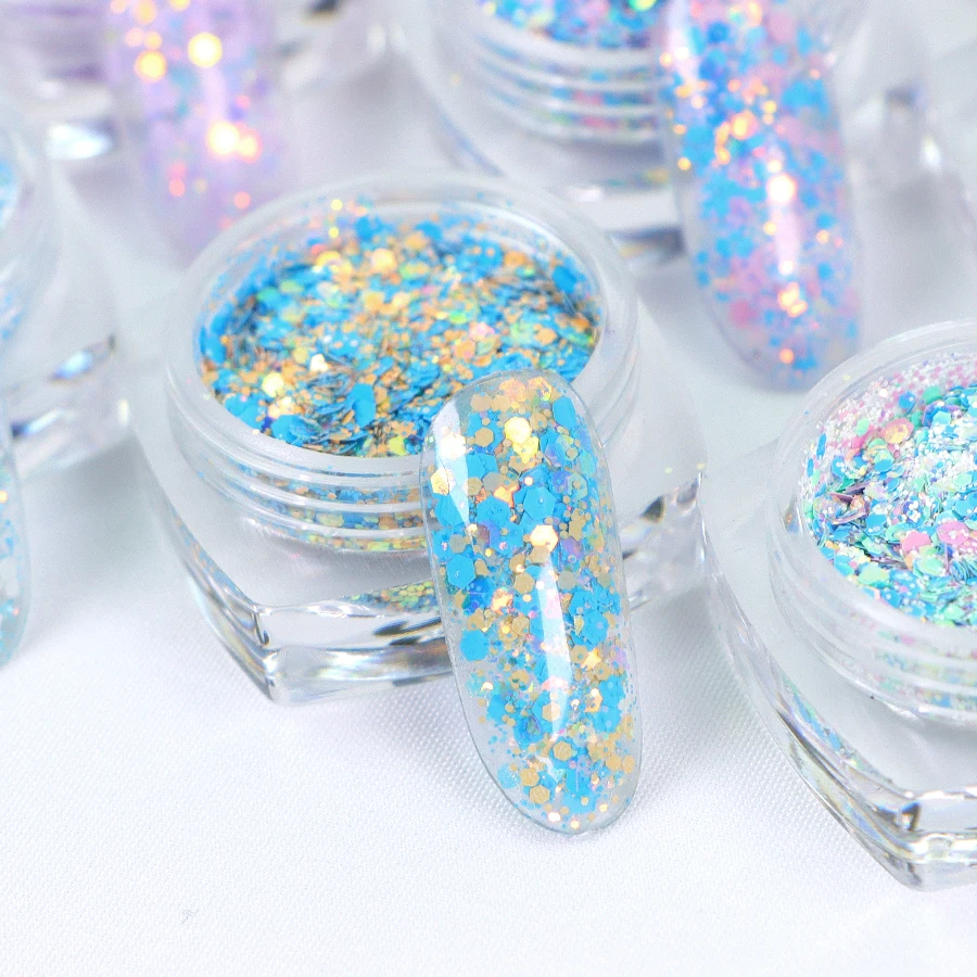 New 24 Colors Spring Glitter Nails Fine Glitter Powder Nail Mixed Size Friendly Cosmetic Glitter Powder set