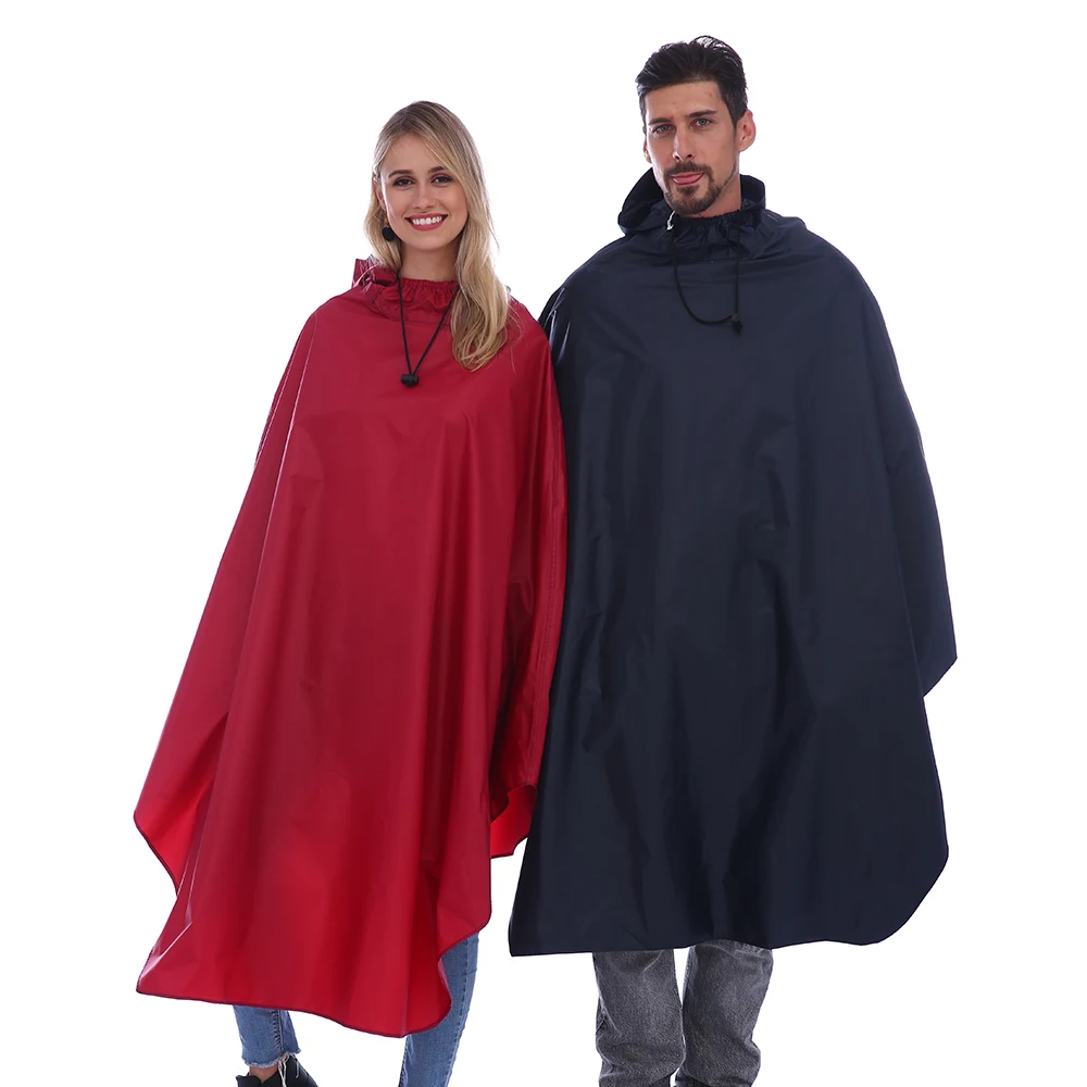 Black Hooded Waterproof PVC Plastic Vinyl Rain Poncho for Adults