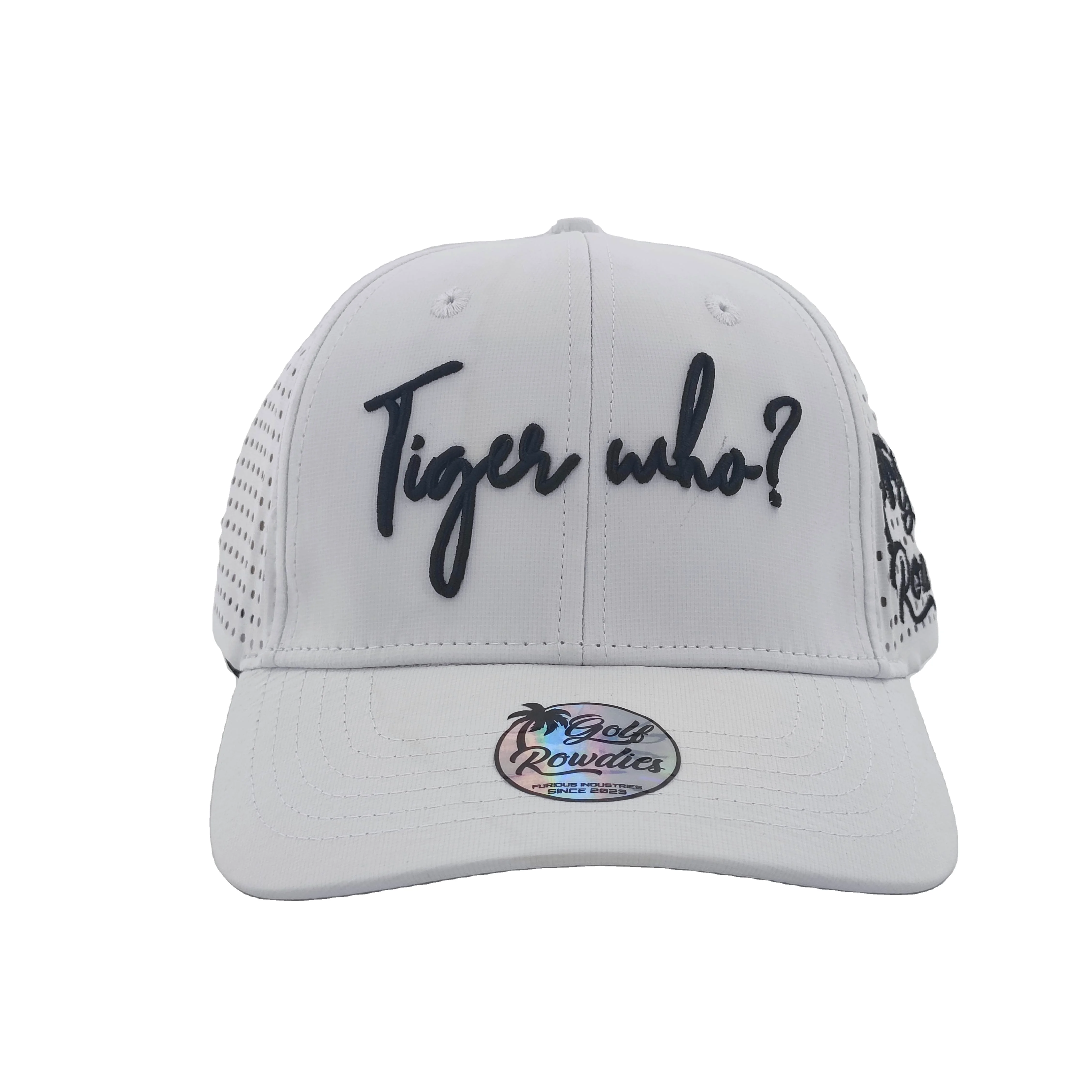 Waterproof Laser Cut Cap Nylon Hat with Perforations 100% Cotton Fabric Embroidered Pattern Plastic Back Closure