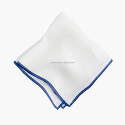 Wedding Gift Casual Fashion Luxury Custom Different Color Trim Hand Rolled Edge Handkerchief Ramie Border Pocket Square For Men
