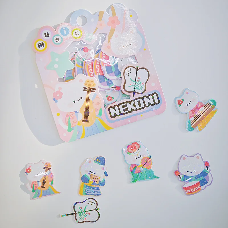 Nekoni Animal Original Chinese Vintage Stickers Kitty Bunny Otter Little Dog Panda Bear Sticker Pack Sparkly Glittery Stickers