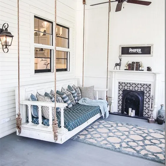 Factory Outdoor Furniture luxury Wood Rattan Bed love seat Patio lazy Daybed Garden Hanging Swing Sofa