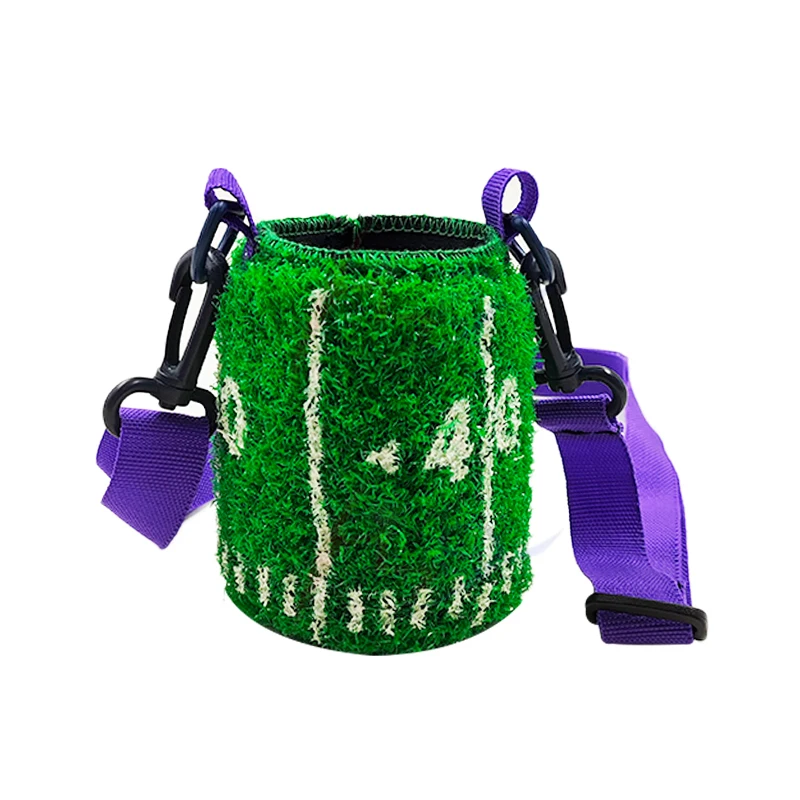 For Promotional Turf Stubbies Holder Custom Artificial Grass Beer Can Cooler with Rubber Badge Logo