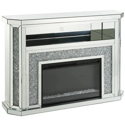 Living Room Furniture Silver Crushed Diamond LED Mirrored Fireplace