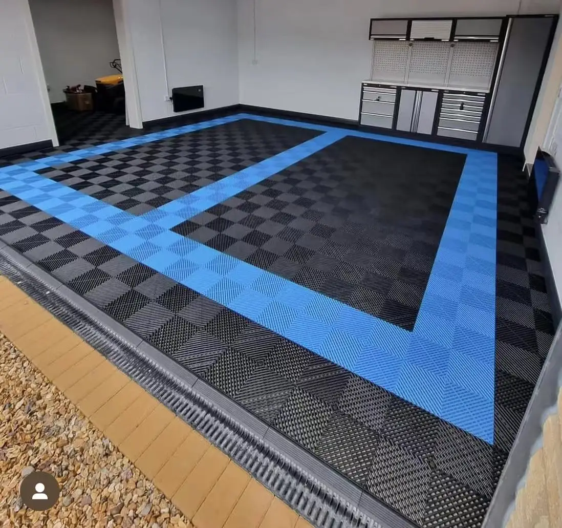 Interlocking Pvc Garage Floor Tile for Garage Plastic Flooring for Warehouse Car Wash Drain Dalle Slab Rib Garage Floor Mat