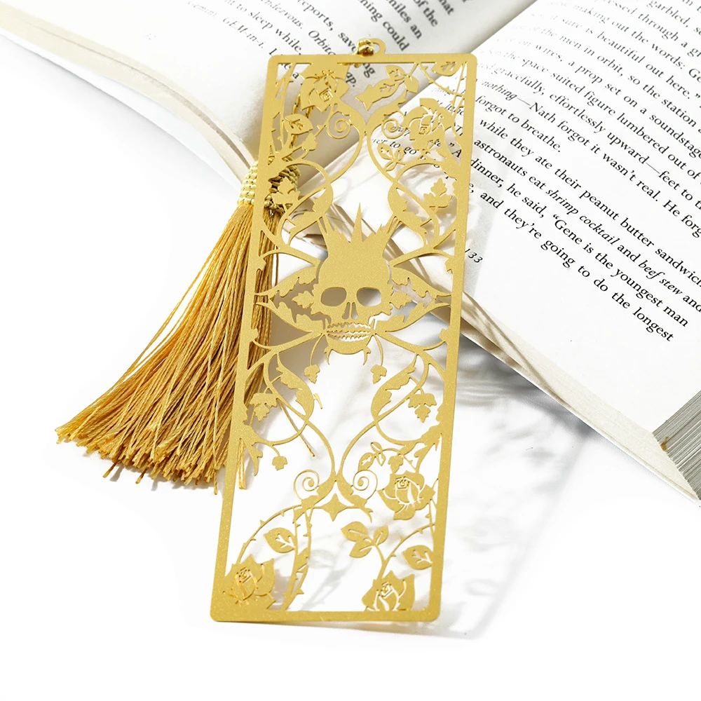 Personalized Custom Bookmark 3D Sublimation Horrible Design Metallic Book Mark Tassels Gold Plated Hollow out Metal Bookmark