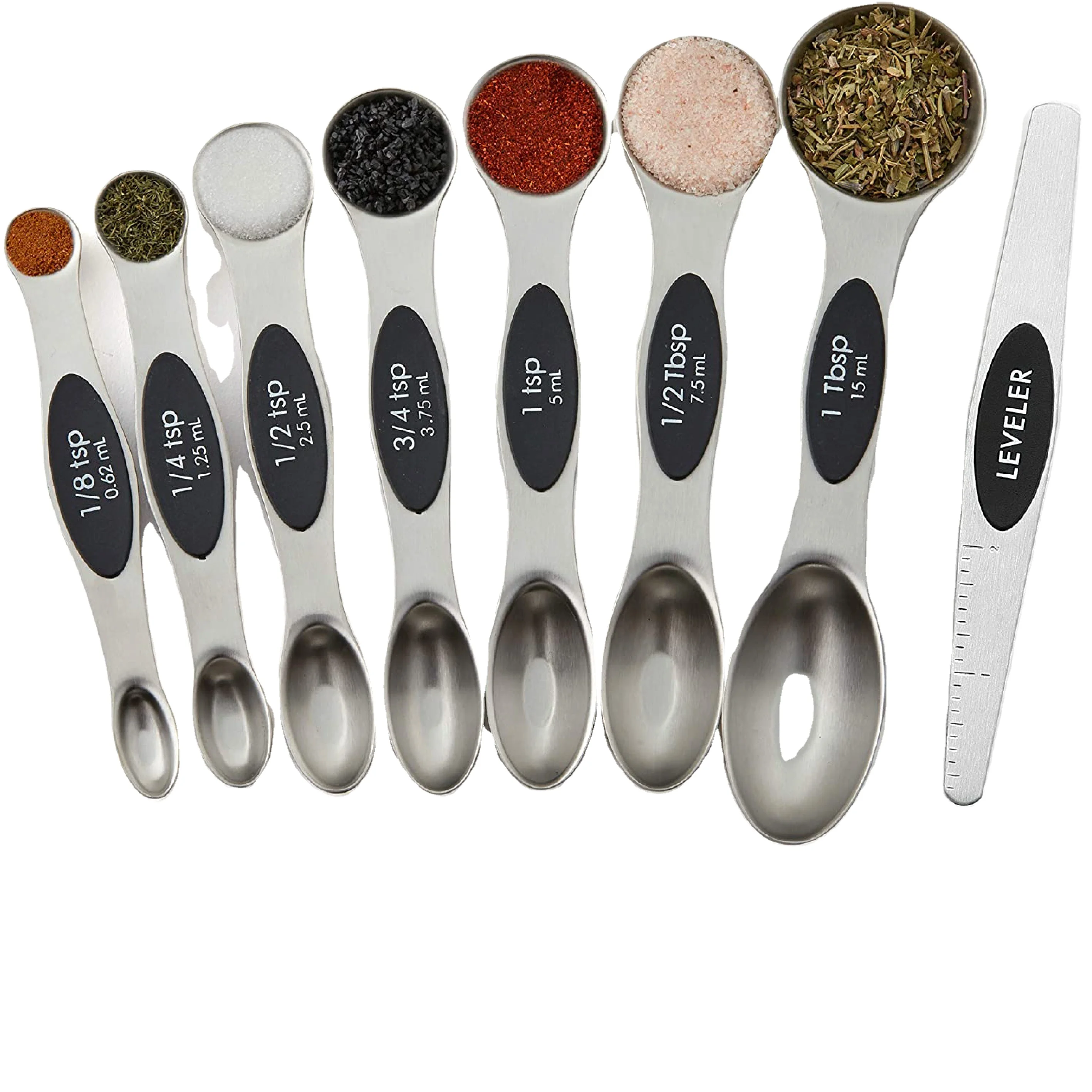 
Set of 8 Amazon hot sell Stainless Steel Magnetic Measuring Spoons Set,Fits in Spice Jars with leveler 