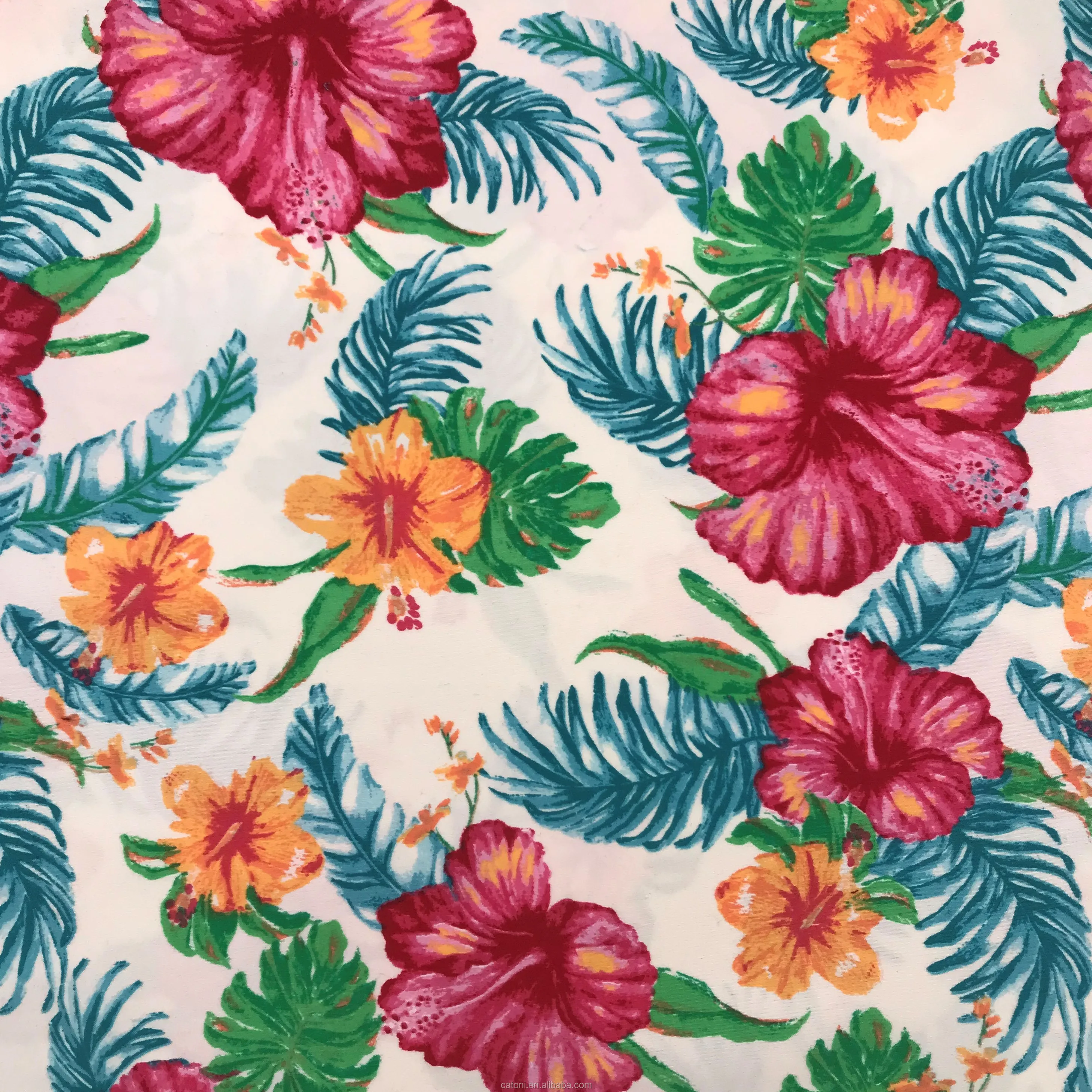 Самая популярная дизайнерская плетеная саржевая ткань из 100% полиэстера с принтом персикового цвета для пляжных шорт, брюк, платьев, одежды