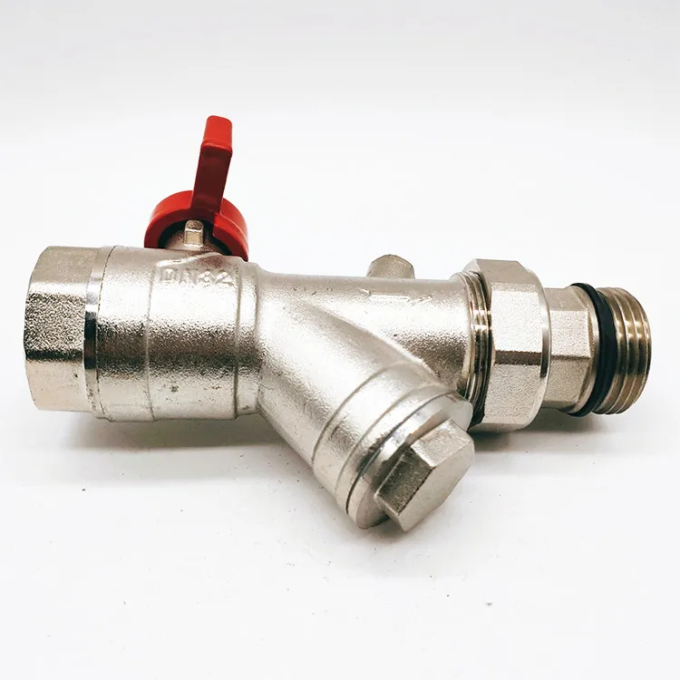 ptfe Manual1inch male thread copper butterfly handle Multi-function vent water blow off  with y filter pressure meter ball valve