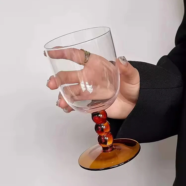250ml Vintage Wine Cup Water Goblets Amber Beaded Stem Wine Goblet Glasses