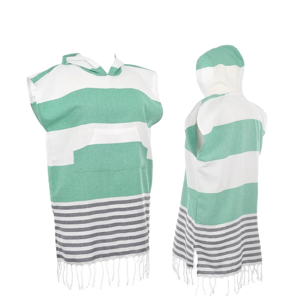 New Listing Moana Striped Cotton Cape Super Soft Turkish Hooded Poncho Towel for Kids for Bath Pool Beach Swim Surf Changing