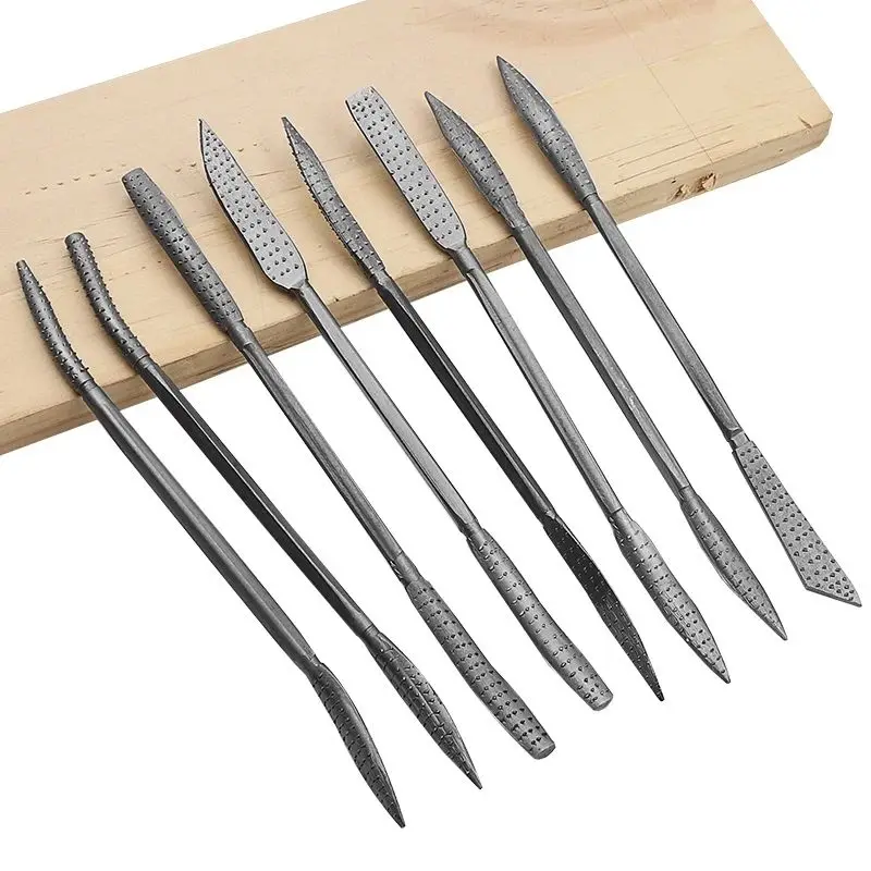 8pcs Double-Ended Wood Rasping File Set Coarse Sharpening Hand Tools for Woodworking and Carving Double-Ended Riffler Tool