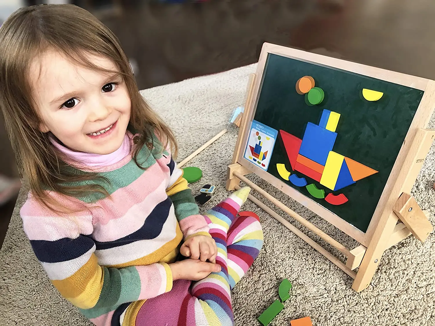 Wooden Hexagon Puzzle for Kid Adults - Shape Pattern Block Tangram Brain Teaser Toy Geometry Logic IQ Game
