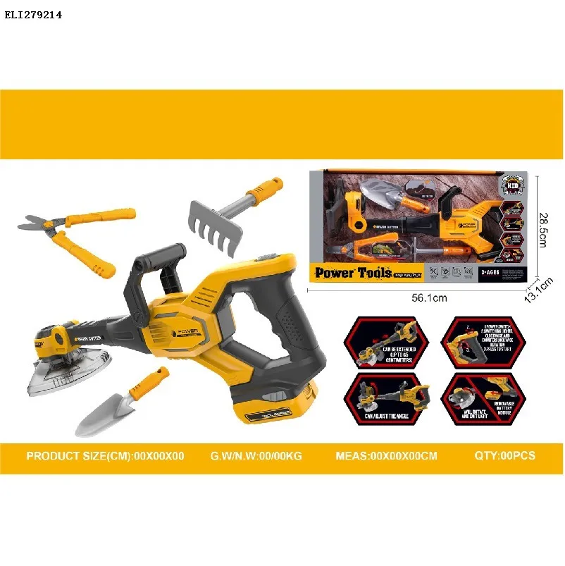 Children portable deluxe plastic toddler boy pretend play engineering tool box chainsaw toy set with 3 * AG13 Batteries