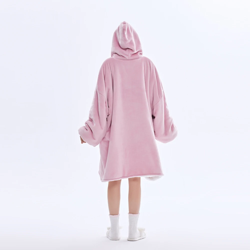 Plus size pullover Sweater Sweatshirt warm fleece plaid color checked Wearable Hoodie blanket TV Blanket with Sleeves