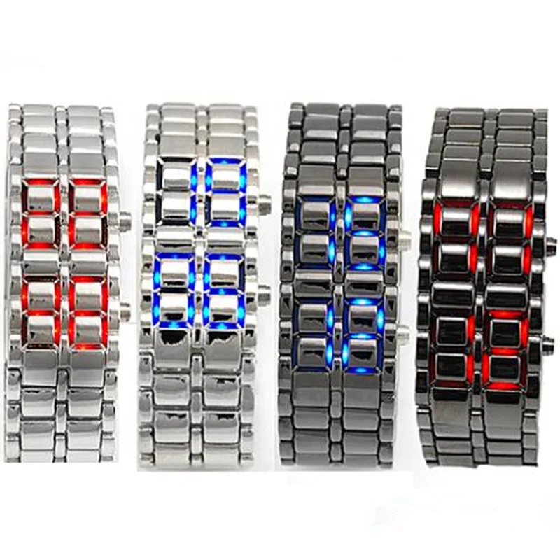 Luxury Iron Metal LED Digital Samurai Watch for Men Reloj Hombre led bracelet Lava Wrist Electronic Watch