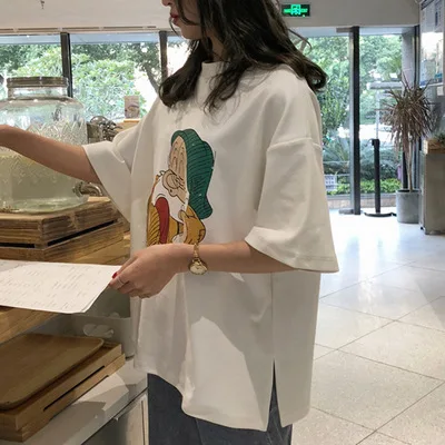 Футболка для женщин 2021 летние топы 3D Футболка с принтом персонажей из мультфильмов Femme забавная футболка с короткими рукавами в стиле Харадзюку; Цвет белый, черный teesfemme женские футболки с рисунками из мультфильмов