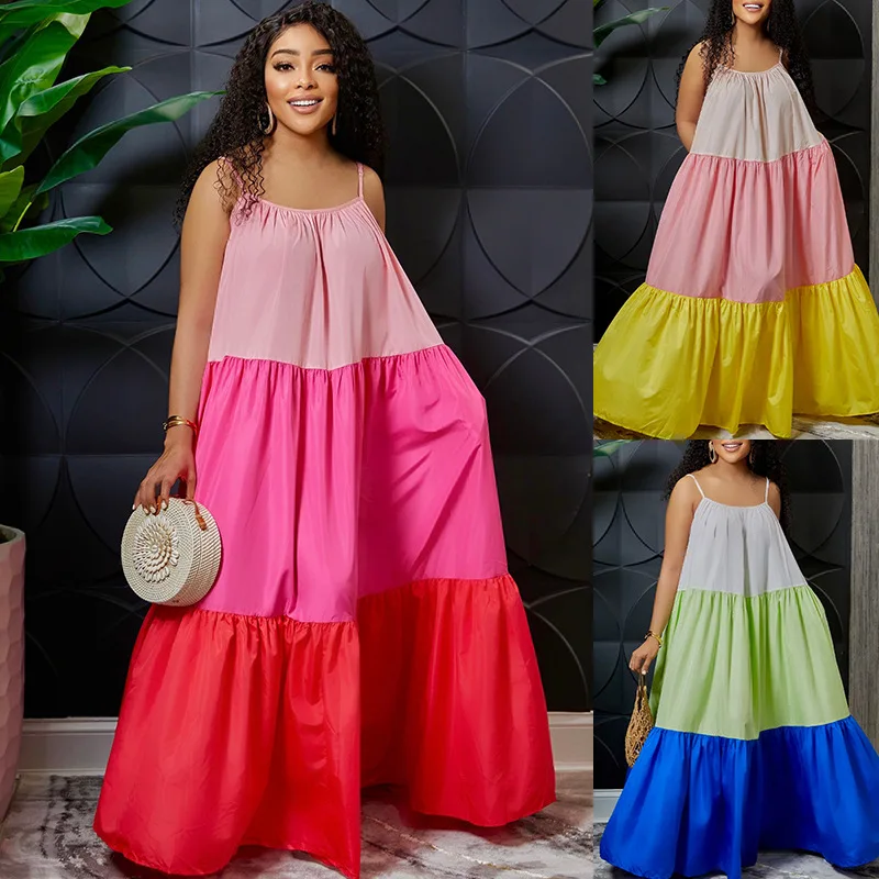 Wholesale Fashion Summer Color Blocking Plus Size Sundress African Maxi Dresses