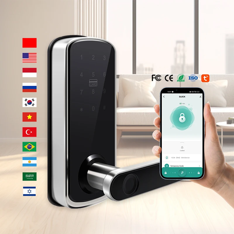 Wholesale Tuya WIFI APP Smart Door Lock Aluminum Fingerprint RFID Digital Lock Handle Keyless Apartment Hotel Home Room