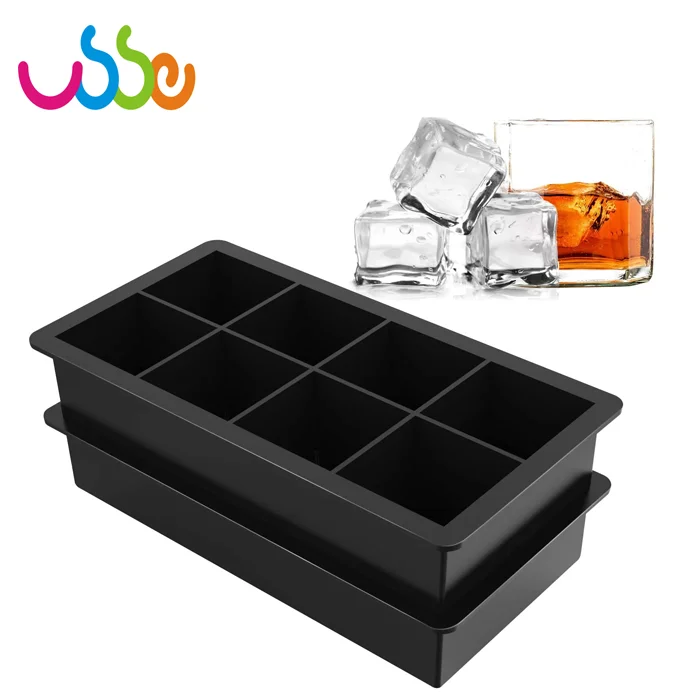 USSE Ice Cube Trays Silicone Large Square Ice Cube Molds for Whiskey and Cocktails