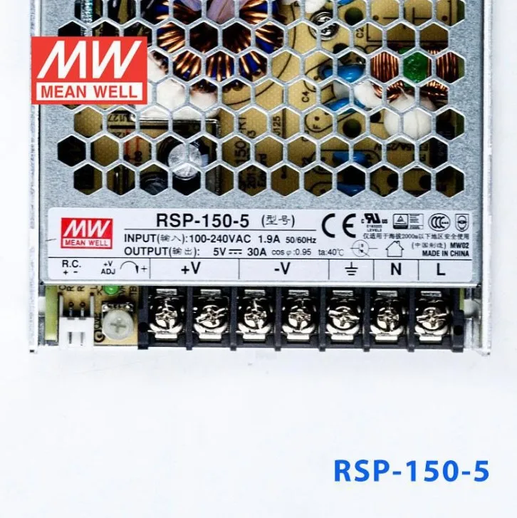 Импульсивный источник Meanwell RSP-150-5 150W 5V 30A закрытого типа и он имеет высокую эффективность питания с одним выходом AC-DC функцией PFC Импульсный светодиодного табло