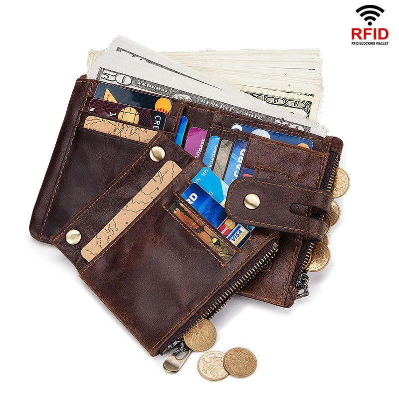 Dompet Kulit Pria 100% Genuine Leather Male Purses Logo Wallet Card Holder Wallets Leather Men With Zip Coin Pocket Customize