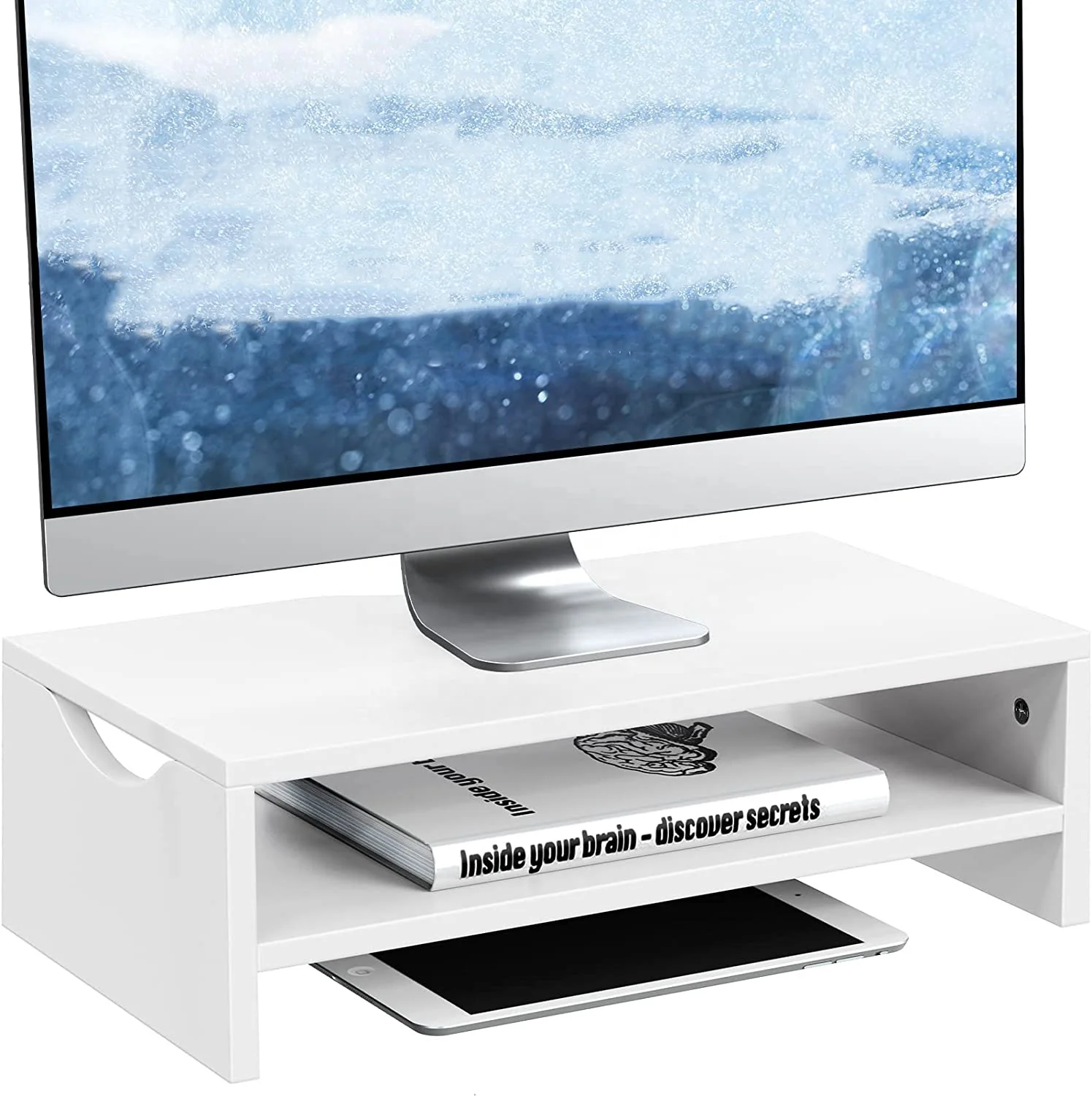 Portable 2-Tier Adjustable Wooden Monitor Stand Riser Modern Design for iMac Desktop & Laptop PC Screen for Home Use