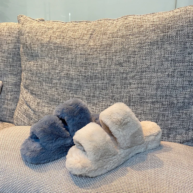 
Fashion Warm Fluffy Fuzzy Autumn Spring Real Fur Slides Slippers Faux Fur Slides 