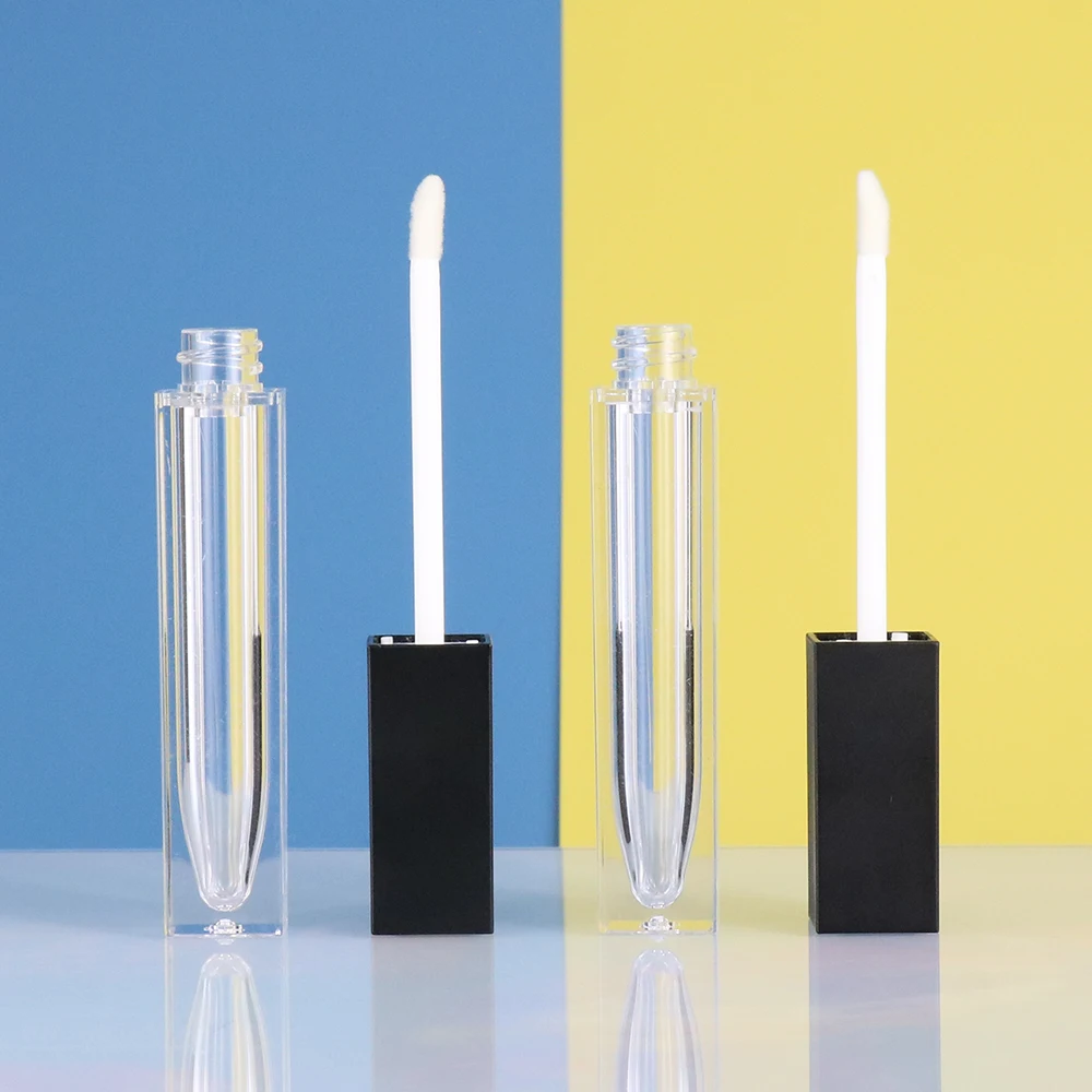 Cheapest Big Black Square Lipstick Tube With Brush Aluminium Plastic Cosmetic 10ml Empty Lip Gloss Tube with Brush Applicator