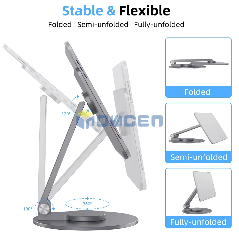 INOVAGEN Magnetic Tablet Stand Rotated Base;360 Rotation Height Adjustable Foldable Tablet Desk Holder