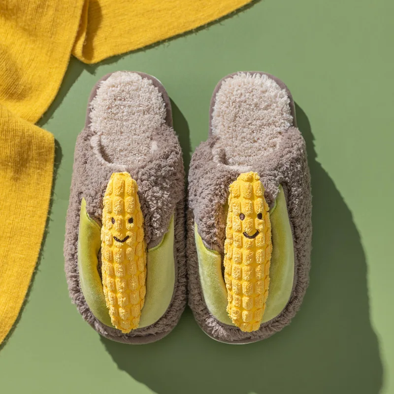 2022 Hot Fashion New Furry Slippers Big Plush Sneaker Slippers Winter Fits Cute Corn Slippers