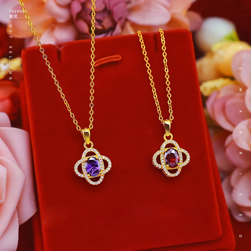 Dropshipping Gold Necklace Pendant Stone Micro Zircon Diamond Necklaces for Women Girlfriend Birthday Wedding Jewelry Gifts