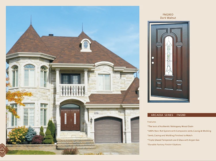 FRP GRP SMC Wooden Double Security Door Design, Front Solid Wood Exterior Door