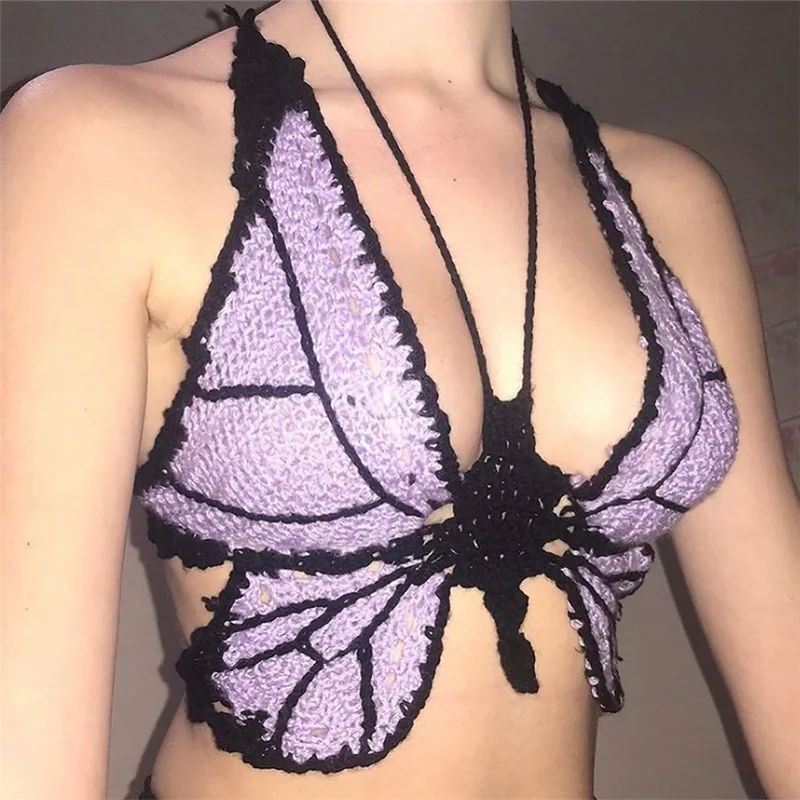 wholesale butterfly crochet top sexy crochet bikini top splicing crochet tops for women