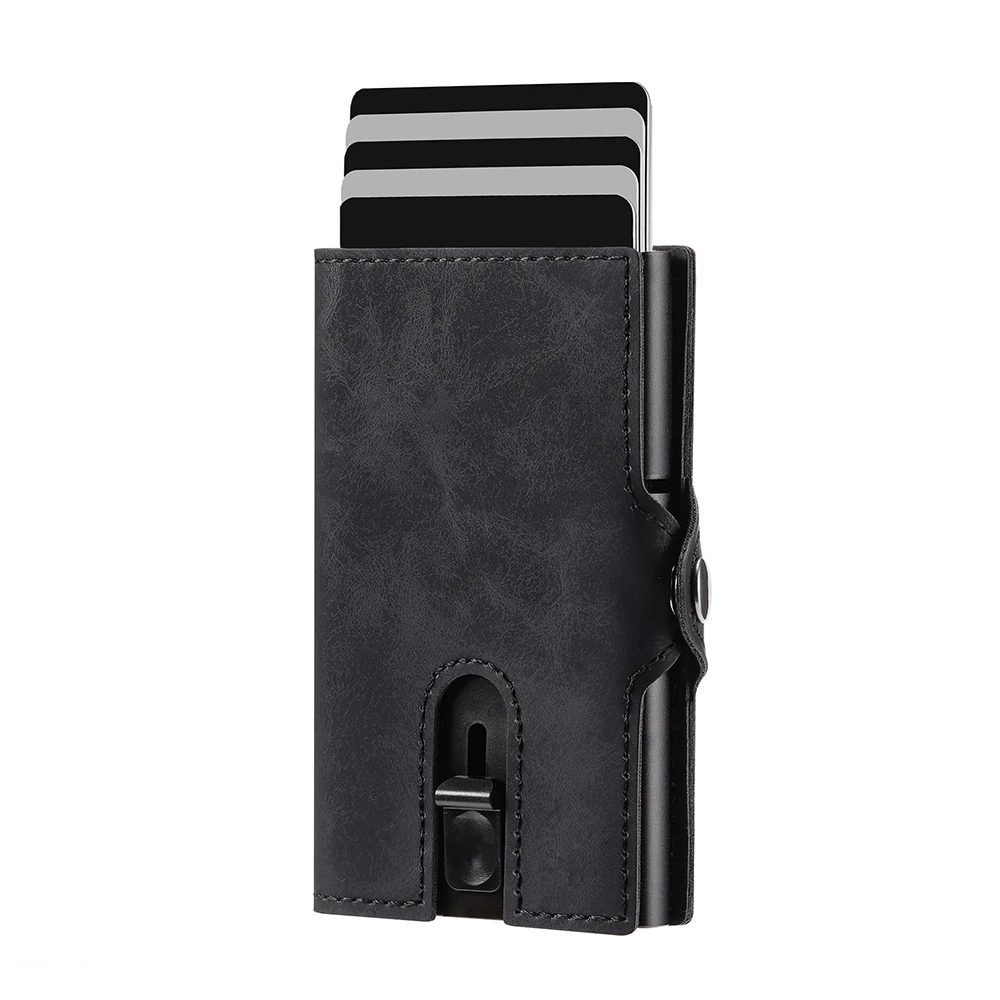 NEW Design Custom LOGO Aluminum Wallet Men RFID Auto Pop Up Credit With Money Pocket Metal Business Slide Card Holder