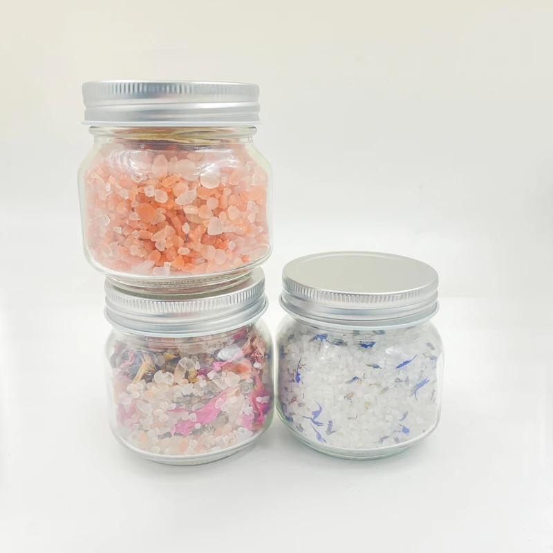 OED/ODM Custom Label Glass Packaged Epsom Salt 100% Vegetarian Pink Soaking Salt for Body Detoxification Natural Ingredient