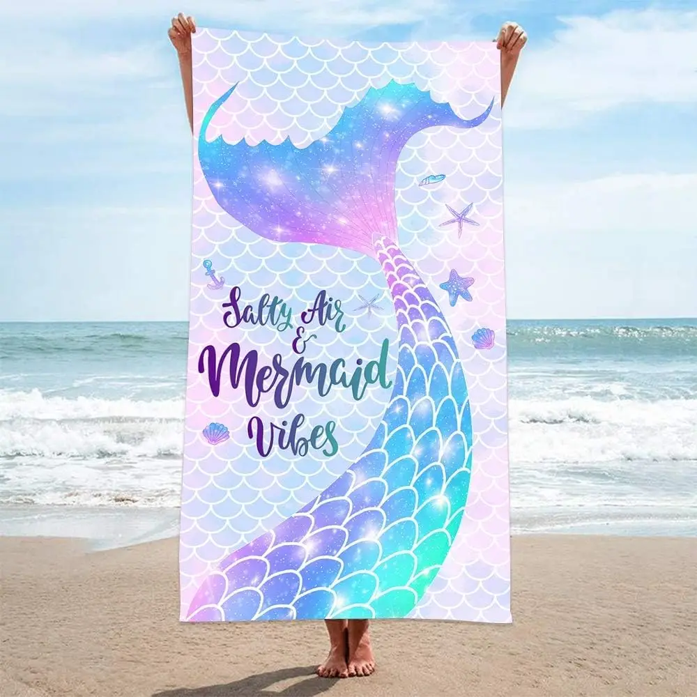 Cute Design Mermaid Beach Towel Sand Free Quick Dry Womens Microfiber Travel Towels for Yoga