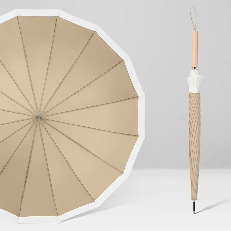 wholesale advertising  Carved Golf Umbrella wooden Handle Straight Umbrella 16k custom Logo promotion manufacturer umbrella