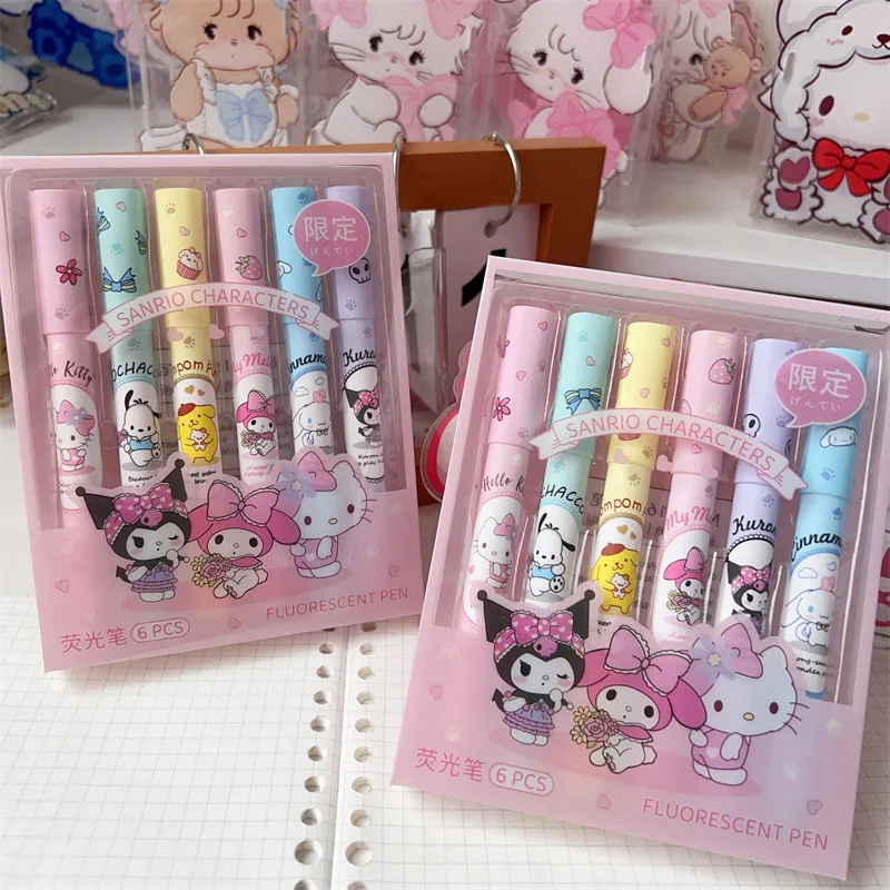 Флуоресцентная ручка Botu Kawaii Sanrio kt Kuromi My Melody Cinnamoroll Мультяшные подарки маркеры канцелярские принадлежности