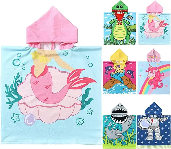 Kids Beach Towel for Boys Girls Mermaid Hooded Bath Towel Wrap Toddler Pool Towel with Hood Kid Hooded Surf Poncho